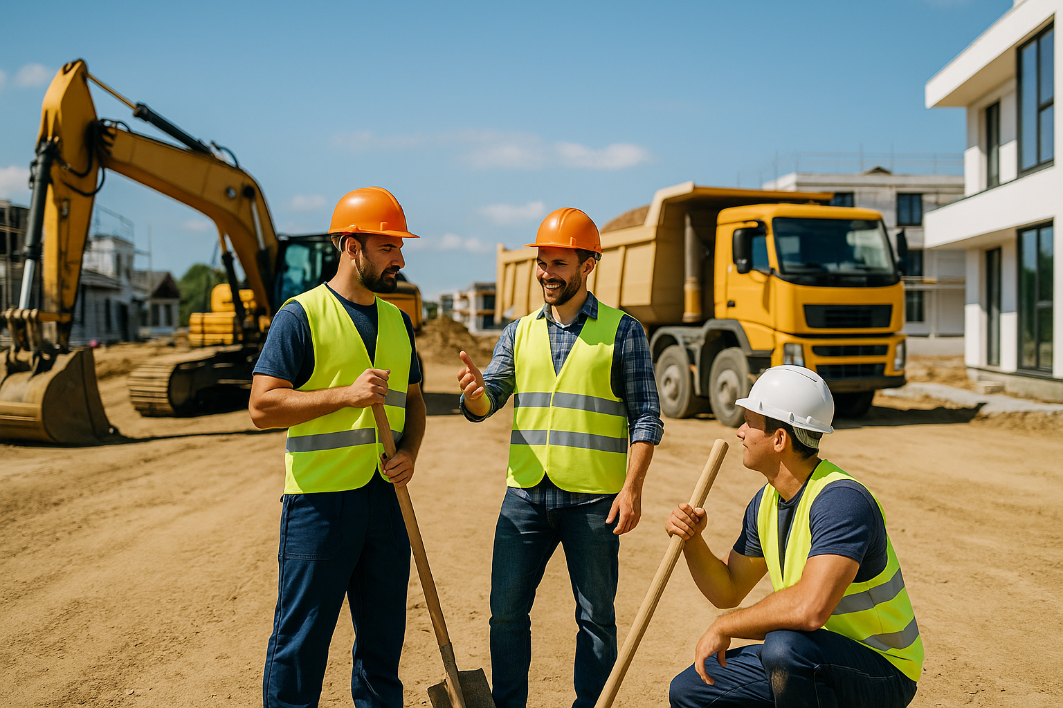 Șantier modern cu utilaje și muncitori